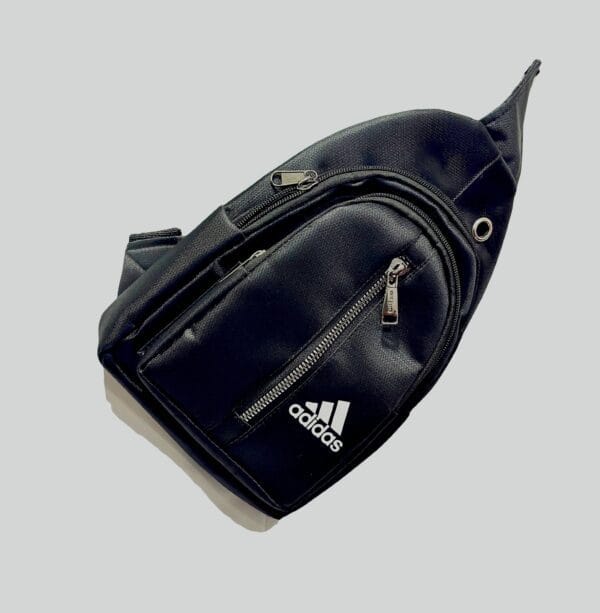 Black Leather Sling Bag (Unisex Crossbody, Multi-Zipper Style)